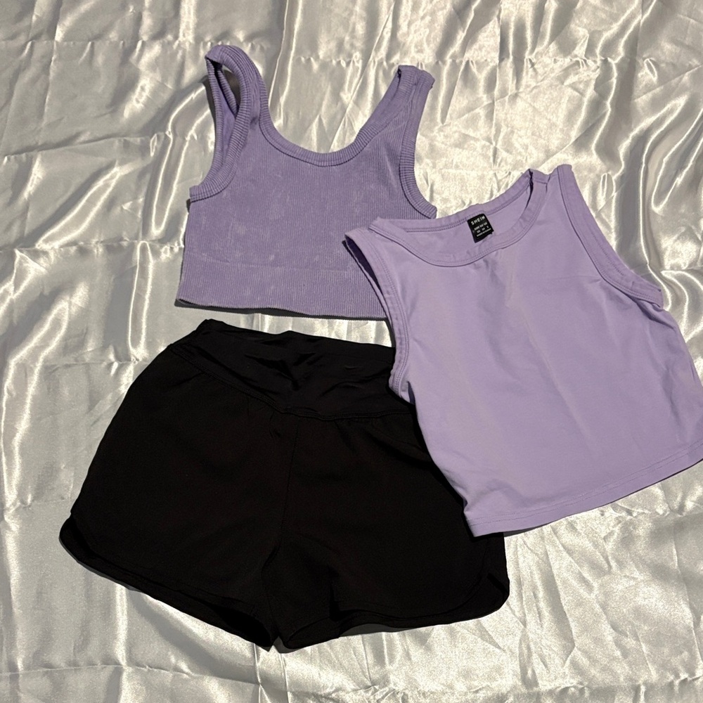 HYFVE Lavender Crop Tops and Black Shorts Set